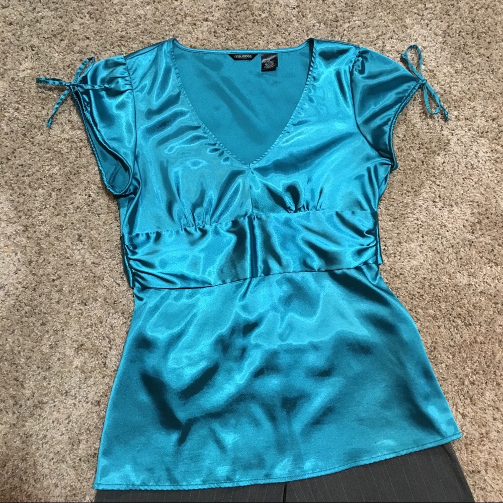 Shiny shimmering splendid teal blouse